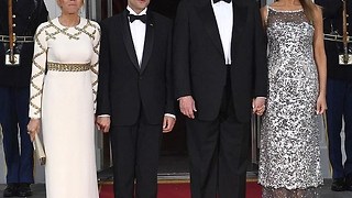 Gorgeous Melania Trump is a vision at Trump state dinner with Macron.