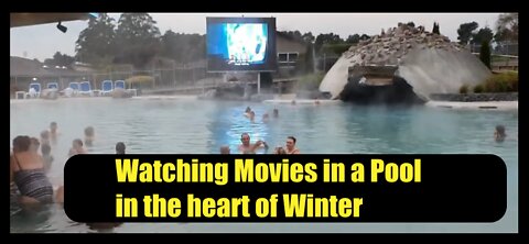 Watching movies in a heated pool in the heart of Winter!!