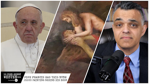 Why is there a painting of a nude Jesus ministering to Judas in Pope Francis' study?