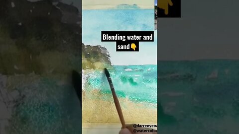 The EASY way to paint water and sand: Watercolour Techniques #shorts