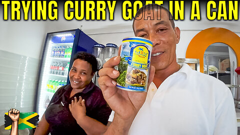 Trying Curry Goat and Minish Water In a Can in Jamaica