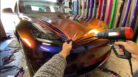 BEST Way To Make Your Boring Car Awesome | Wicked Colorshifting Wrap Tesla Model 3 | Real Time DIY