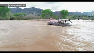 Truck stranded while attempting to cross flood zone at Tonto Basin Creek