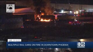 Train derailment and fire in downtown Phoenix