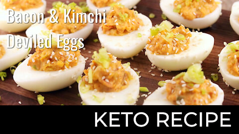 Bacon and Kimchi Deviled Eggs | Keto Diet Recipes