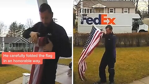 This fedeE driver stopped to pick up and fold a fallen american flag