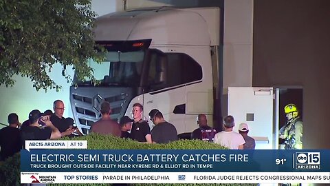 Electric semi-truck battery catches fire in Tempe