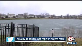 Woman falls through ice trying to rescue dog from Fishers pond