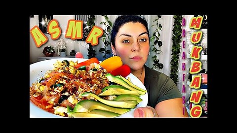 ASMR MUKBANG (Eating Homemade Breakfast) Bellpeppers, Spicy Vegetables, Eggs, Avocado + Chewing Gum