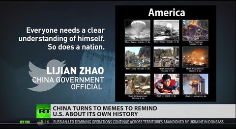 La Cina ricorda agli USA la propria storia usando i meme.Zhao Lijian,ha postato su Twitter un meme che evidenzia la storia degli interventi statunitensi nel mondo dopo la visita di Pelosi a Taiwan