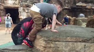 Tot Boy Climbs A Rock