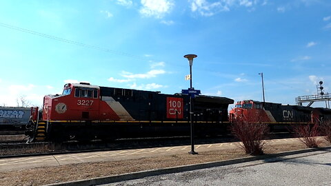 CN 3227 CN 2266 & CN 8000 Engines Manifest Train Eastbound In Ontario Mar 17 2022