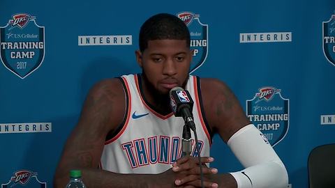 Paul George speaks at Thunder media day