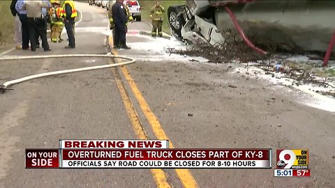 Overturned fuel truck closes part of KY-8