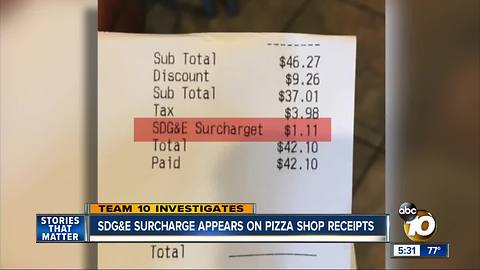 SDG&E surcharge appears on pizza shop receipts