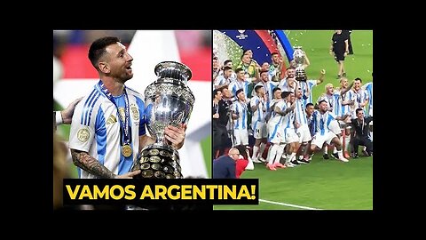 Messi Argentina trophy lift celebration after win Copa America against Colombia