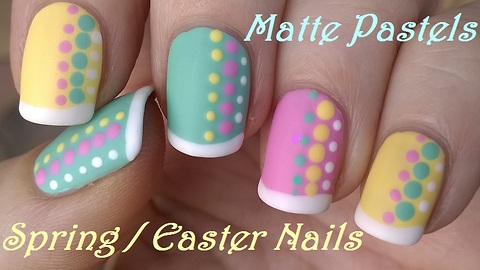 Pastel matte nail art with French manicure idea