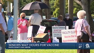 Seniors wait in heat for hours to get vaccinated