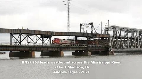 BNSF 763 crossing the Mississippi River at Fort Madison, IA - Andrew Elges video #steelhighway