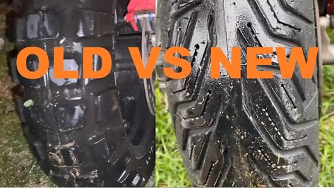 Grom Motorcycle rain riding, knobby tires, and new Michelin City Grip 2 tires. Tire science: Siping