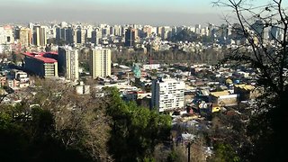 Santiago city view from San Cristobal hill in Chile