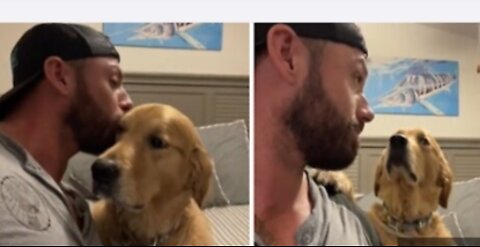 Man records dogs reaction of there kissing him on the
