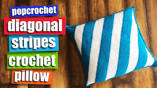 Crochet Pillow for Beginners, Diagonal Stripes Crochet Pillow