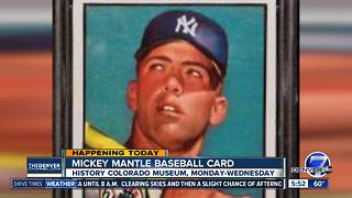 Mickey Mantle baseball card on display