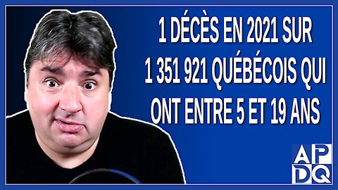 1 351 921 québécois entre 5 et 19 ans. 1 décès en 2021