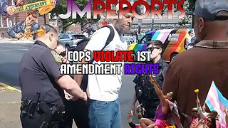 Man that reads a bible gets ARRESTED cops BREAK 1st amendment RIGHTS as pride people cheer