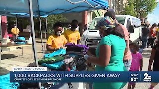 1,000 backpacks with supplies given away, courtesy of "Let's Thrive Baltimore"