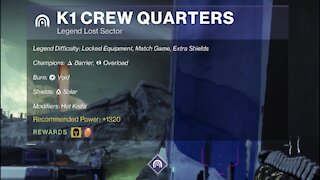 Destiny 2 Legend Lost Sector: The Moon - K1 Crew Quarters 9-10-21