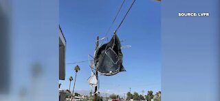 Trampoline gets caught in Las Vegas valley wind