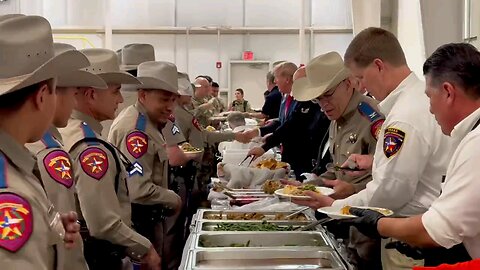 O Trump esta agora servindo comida para a guarda Nacional do Texas.