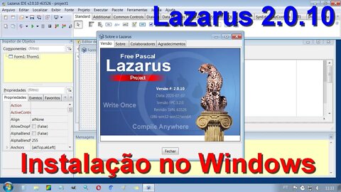 Como baixar e instalar o Lazarus versão 2.0.10 Free Pascal no Windows.
