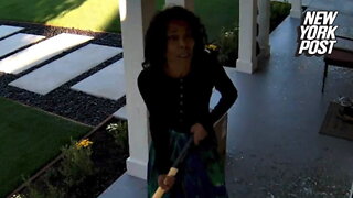 Pickaxe-wielding woman smashes through the windows of a Pasadena home just inches from a newborn baby