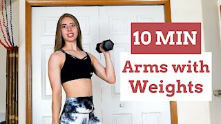 10 MIN WEIGHTED ARM WORKOUT - Biceps, Triceps and Shoulders / One pair of dumbbells | Selah Myers