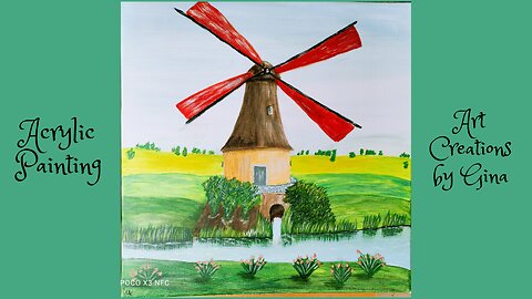 Acrylic Painting Tutorial: Stunning Windmill & Hills as Background/Part 1