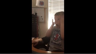 Kid pranked by dad with classic pop-up scare video