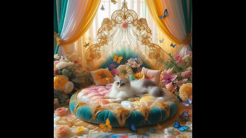 The cat lying on the bed looks very cute