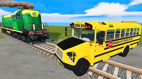 Bus Rescue Stranded on Railroads - Train vs Bus - BeamNG.Drive