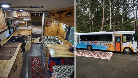 Beautiful DIY Bus Conversion into Luxury RV built using Salvaged motorhome parts.