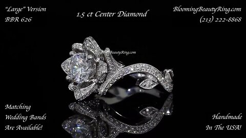BBR 626 Large Leafy Lotus Unique Diamond Engagement Ring Handmade In The USA!