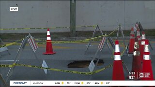 Road closing in Downtown Tampa for emergency work