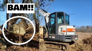 Big landscape rocks! Bobcat excavator deep woods mission PART 2 Modern Homesteading