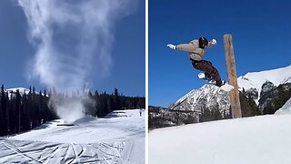 Snowboarder film incredible footage of a snow tornado