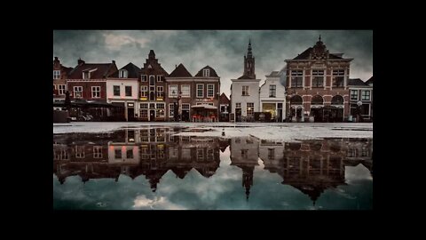 Rain on a puddle in the streets of Amersfoort Netherlands