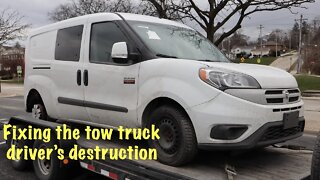 Repairing the damage from the tow truck driver on our Ram Promaster city