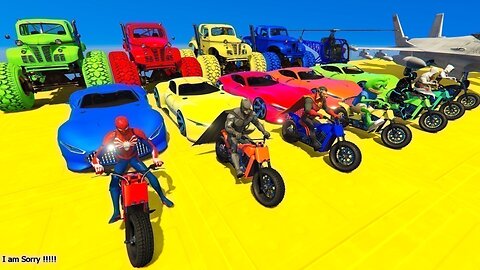 GTA V Mega Ramp On Bikes, Fighter Jets & Boats By Trevor and Friends Stunt Map Racing Challenge