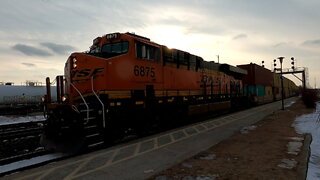 CN 162 BNSF 6875 & Rear BNSF 4204 Engines Stack Train Eastbound In Ontario